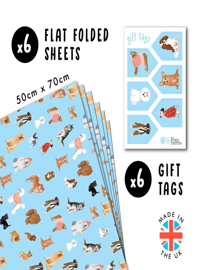 CENTRAL 23 - Blue Wrapping Paper Sheets - Puppy Dogs - 6 Gift Wrap Sheets - Birthday GiftWrap - Recyclable - Image 2